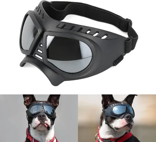 Vista 6 de Paquete de 2 gafas de sol para perros de raza mediana a grande, protección ocular anti-UV con correas ajustables, color plateado Paquete de 2