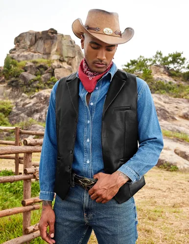 Vista 3 de COOFANDY Chaleco de Traje de Cuero para Hombre de Corte Ajustado Chaleco Occidental Casual Chaqueta Chaleco Ligero con Cuello en V Chalecos