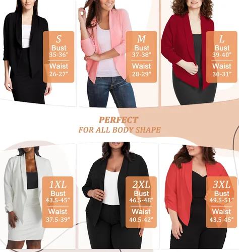 Vista 5 de Hybrid & Company Lightweight Open Front Cardigan Classic Ruched Sleeve Work Office Blazer Suit Jackets