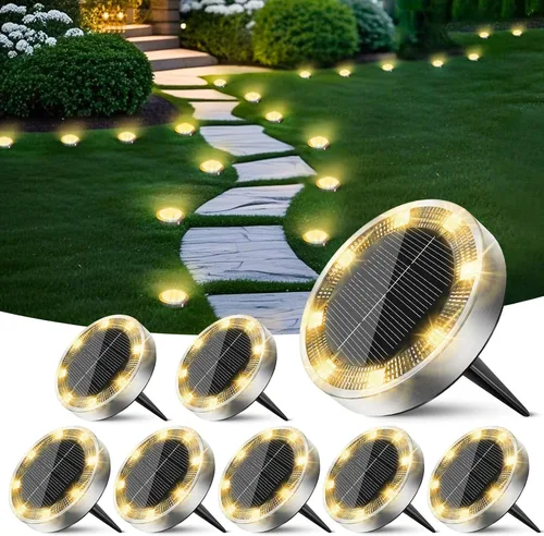 Vista 10 de Peasur Luces solares de suelo para exteriores, paquete de 24 luces planas de disco con energía solar, IP68 impermeable, antioxidante, iluminación