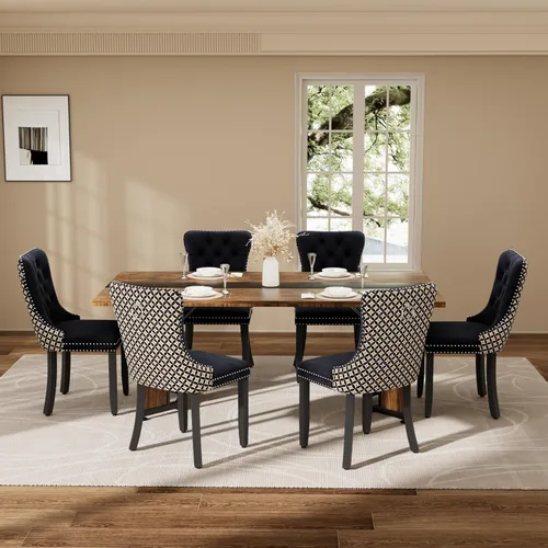 Vista 34 de Juego de mesa de comedor de 5 piezas con 4 sillas, mesa de comedor rectangular de madera de 71 pulgadas con sillas de comedor de terciopelo, tablero