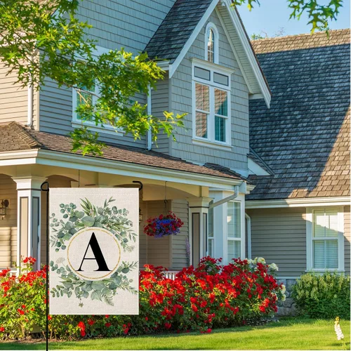 Vista 3 de wyooxoo Bandera de jardín floral con monograma de letra A, de 12 x 18 pulgadas, doble cara para exteriores, familia, apellido, bandera inicial