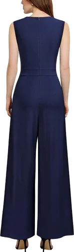 Vista 2 de Knitee Overol largo sin mangas con cuello en V profundo y fruncido de pierna ancha con bolsillos para mujer