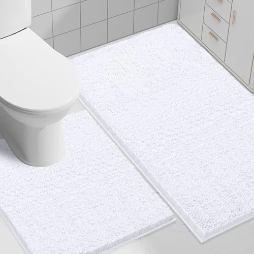 Vista 60 de Juego de alfombras de baño Smiry de 2 piezas, suave alfombra absorbente de chenilla y juego de alfombra en forma de U para inodoro, alfombra de baño