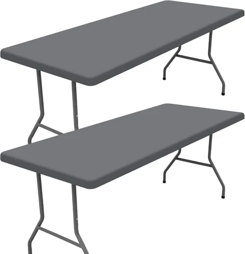 Vista 12 de Moosfor Paquete de 2 manteles rectangulares de elastano de 4 pies, elásticos y ajustables para pícnic, cubierta de mesa de patio elástica y lavable