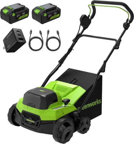 Vista 14 de Greenworks - Rastrillo eléctrico 2 en 1 con cable de 13 amperios y 14 pulgadas, con ajuste de profundidad de 3 posiciones e inicio con botón