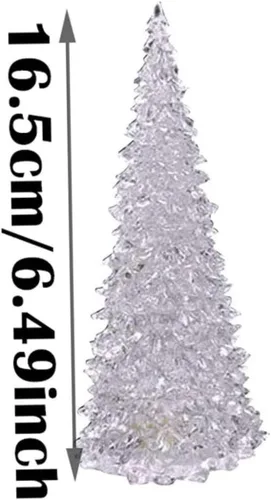 Vista 4 de Árbol de Navidad de cristal, 3 piezas de acrílico de 6.5 pulgadas, pequeño adorno de árbol de Navidad con luz LED que cambia de color, luz nocturna