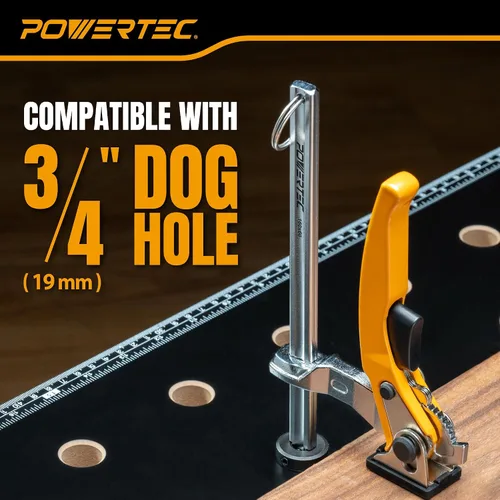 Vista 3 de POWERTEC Woodworking Bench Dog Clamps, 2 PK, for 3/4" Dog Holes (72452-P2) Quick-release ratchet, 6-5/16" clamping capacity, non-marring pads
