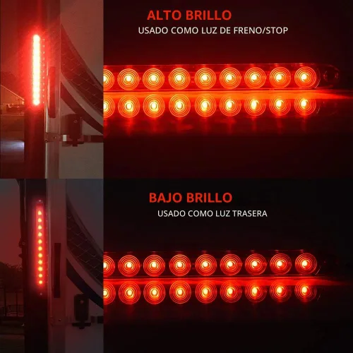 Vista 2 de MICTUNING 2 barras de luz LED rojas de 16 pulgadas, 11 luces LED para remolque, impermeables, selladas, luces direccionales, barra de freno, barra 2