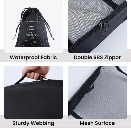 Vista 4 de Organizadores de embalaje de viaje, juego organizador de 7 piezas, accesorios de viaje esenciales de viaje para equipaje de mano, juego organizador