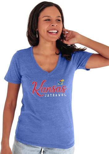 Vista 6 de Blue 84 NCAA - Camiseta de triple mezcla con cuello en V para mujer