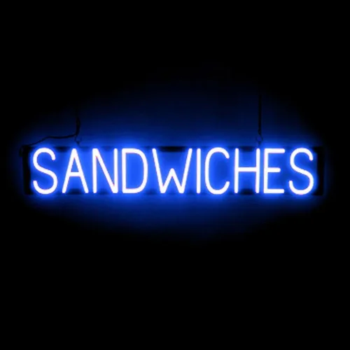 Vista 21 de SpellBrite DELI Sign Letrero relacionado con delicatessen con aspecto neón, fuente de luz LED azul 13.4 x 6.3 pulgadas