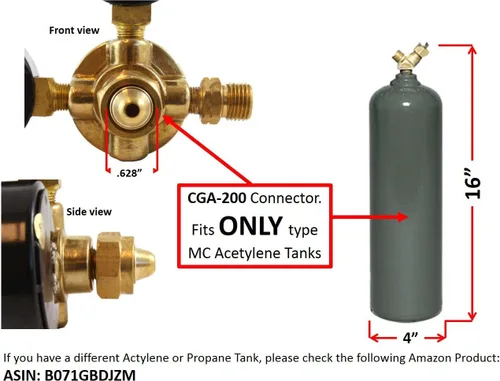 Vista 2 de SÜA - Medidores de gas de soldadura con regulador de acetileno - CGA-200 - Conector trasero - Serie LDP - Revise todas las imágenes y lea