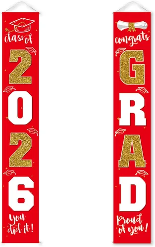 Vista 12 de Decoraciones de graduación 2026, cartel de porche negro dorado para clase de 2026, suministros de fiesta de graduados