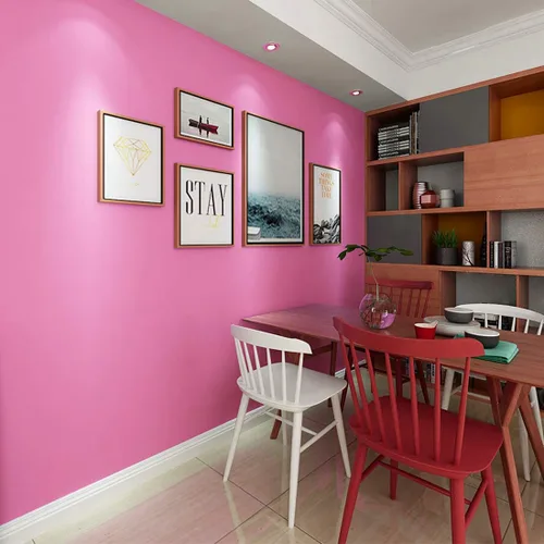 Vista 5 de LACHEERY Papel adhesivo rosa de 12 x 160 pulgadas, papel tapiz texturizado sólido para pegar y despegar, papel de pared rosa, papel tapiz