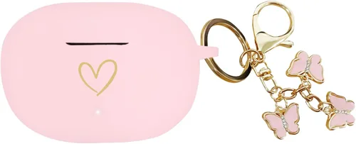 Vista 16 de Compatible con Beats Studio Buds 2021, funda de silicona suave con patrón de corazón dorado para Beats Studio Buds con bonito llavero de mariposa