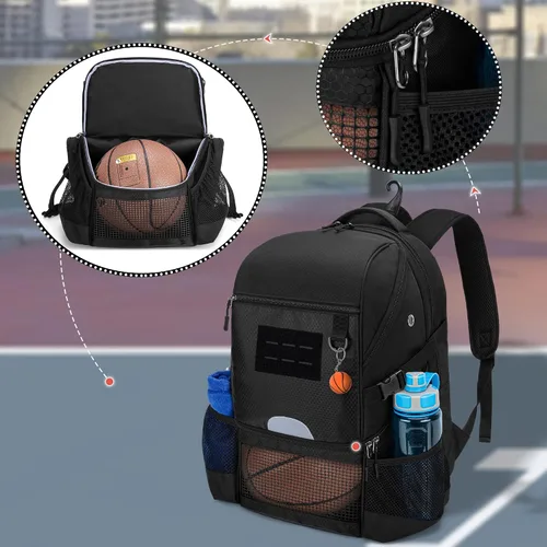 Vista 5 de DSLEAF - Mochila de baloncesto para hombres, bolsa de fútbol con compartimento para pelota y zapatillas para baloncesto, fútbol, entrenamiento