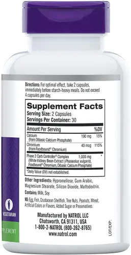 Vista 3 de Natrol Intercept de carbohidratos con cápsulas de control de carbohidratos de fase 2, extracto de frijol blanco, ayuda a controlar