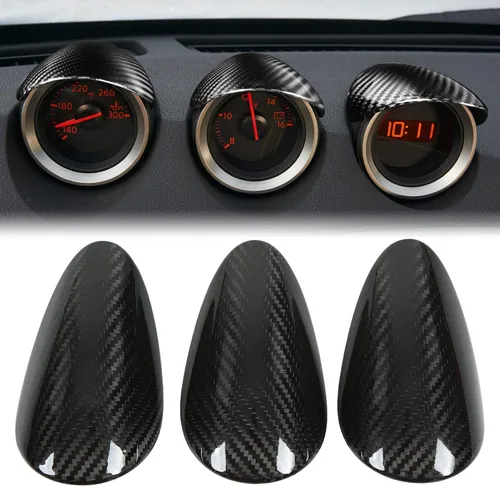 Vista 2 de Aramox Cubierta de calibre de salpicadero, 3 piezas de repuesto de fibra de carbono para salpicadero de automóvil, compatible con 370Z Z34 2 puertas