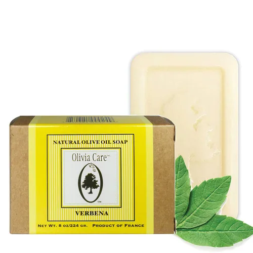 Vista 4 de Té verde, mandarina, verbena, lavanda Jabones de barra de oliva naturales y orgánicos, 8 onzas (tamaño grande) por Olivia Care - Triple molido
