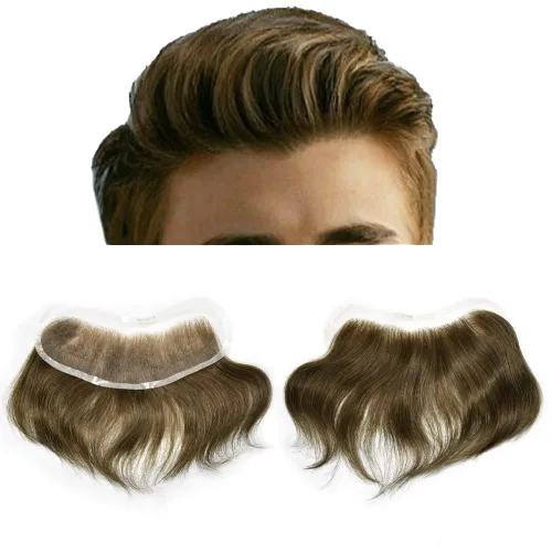 Vista 9 de Pieza frontal de cabello para hombres, extensión de cabello humano virgen de repuesto de línea capilar natural, extensión de cabello frontal