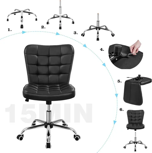 Vista 6 de Yaheetech Silla de Escritorio de Oficina Moderna Acolchada sin Brazos de Computadora Tapizada en Cuero Sintético con Altura de Asiento Ajustable