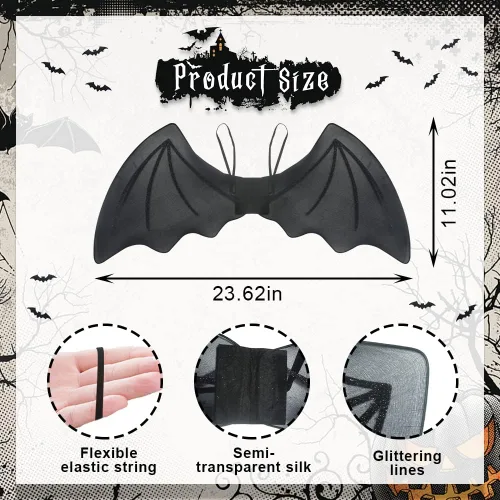 Vista 2 de ALIBBON Disfraz de alas de murciélago de gasa para mujer, accesorios de vestir con alas de murciélago Negro