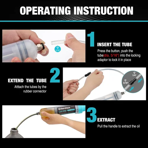 Vista 6 de DURATECH Extractor de Líquido Automotriz de 200CC, Bomba de Líquido con Tubos de Extensión Largos, Jeringa de Aceite con Potente Succión, Bomba
