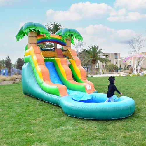 Vista 2 de HeroKiddo - Tobogán acuático inflable comercial de 13 pies con soplador