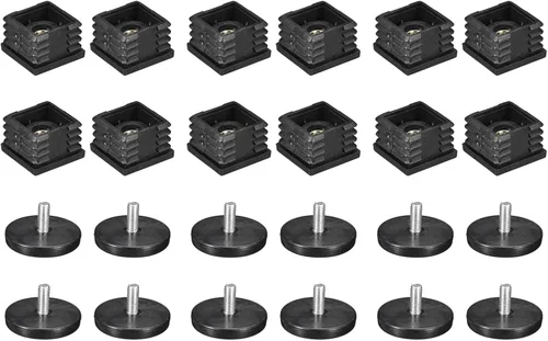 Vista 9 de uxcell 4 piezas de insertos para tubos cuadrados con patas niveladoras, para tubo cuadrado de 1.57 x 1.57 pulgadas, rosca M8-0.049 in de plástico