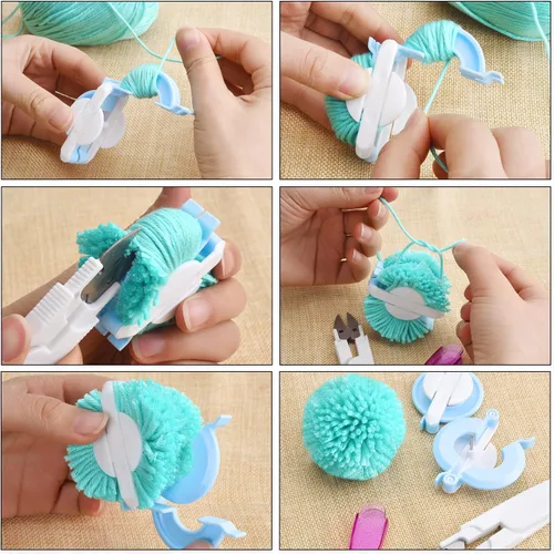 Vista 4 de Fabricador de Pompones, 4 Tamaños Diferentes Fabricador de Pompones Bola Esponjosa Aguja de Manualidades DIY Lana Tejido Manualidades Kit