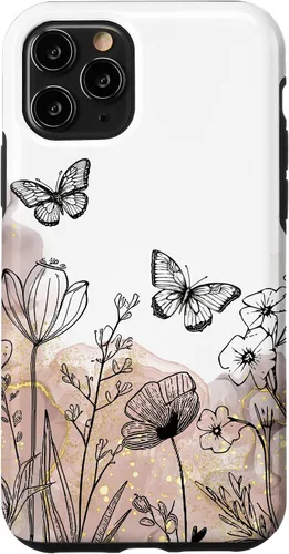 Vista 26 de iPhone 11 Minimal Flowers Butterflies Boho Floral Lindo Estético Funda
