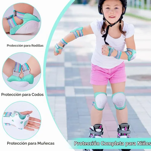Vista 3 de FIODAY Rodilleras para niños, rodilleras y coderas, protectores de muñeca, juego de equipo de protección ajustable para niñas y niños, patinaje
