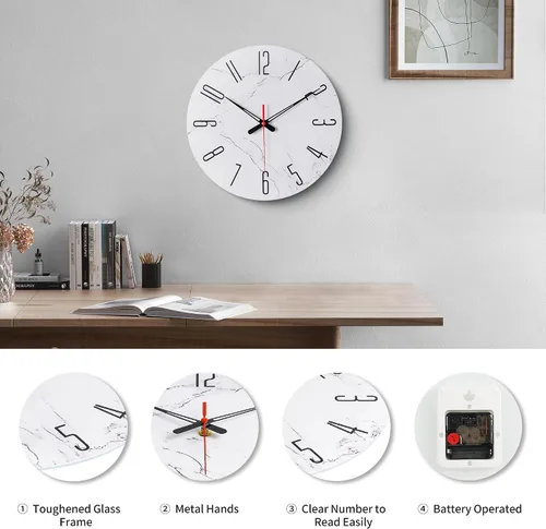 Vista 8 de Relojes de pared de vidrio de 14 pulgadas para decoración de sala de estar, relojes de pared decorativos que funcionan con pilas, relojes de cocina