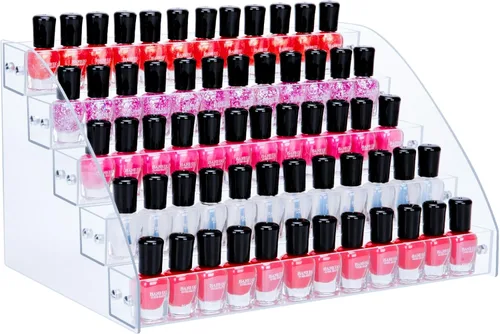 Vista 8 de KINGROW Estante organizador de esmalte de uñas, estante de exhibición de acrílico de 3 capas, estante para anteojos, aceites esenciales