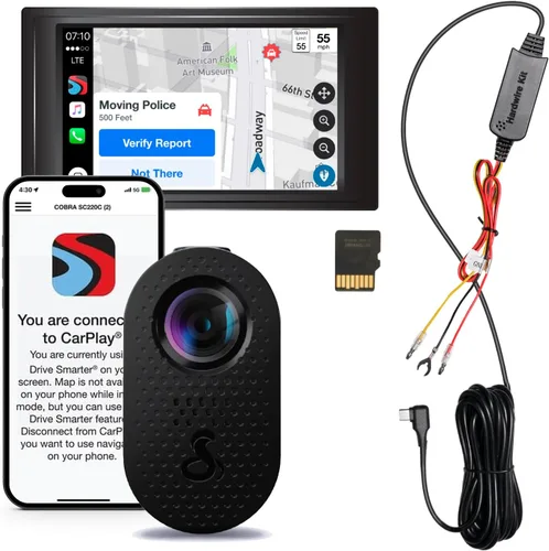 Vista 8 de Cobra Discreet Dash Cam (SC120) - Resolución de video QHD 1440P, WiFi integrado, visión nocturna, grabación continua, diseño compacto, tarjeta SD