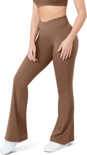 Vista 4 de HEGALY - Pantalones deportivos de yoga acampanados para mujer, leggings acampanados de cintura alta cruzada para disimular el abdomen