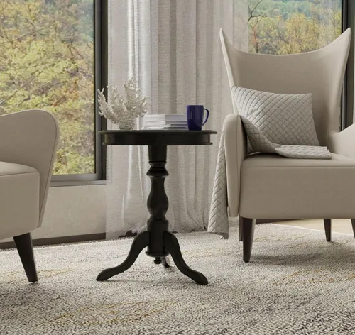 Vista 2 de Carolina Chair & Table Glida - Mesa auxiliar redonda para decoración del hogar, muebles de estilo clásico, torno de madera, base de pedestal