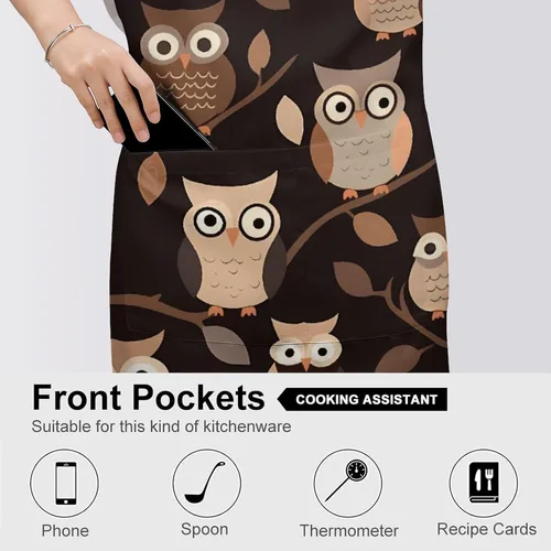 Vista 5 de MUSM Cute Brown Cartoon Owls Apron，Classic Vintage Funny with Pockets Aprons,Adjustable Bib Waterdrop Resistant for Kitchen Cooking Restaurant BBQ