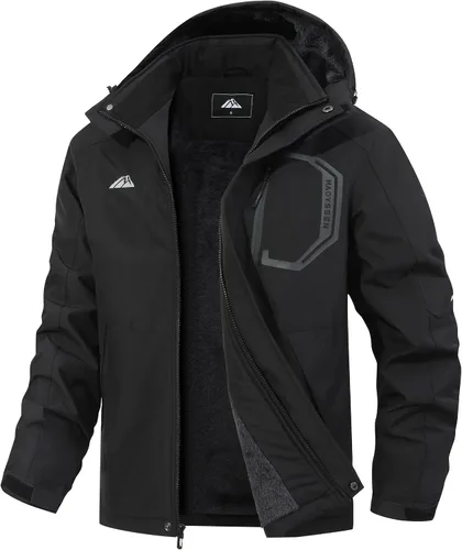 Vista 7 de Chaqueta de esquí para hombre con capucha, chaqueta impermeable de snowboard con forro de polar, chaqueta de invierno con múltiples bolsillos