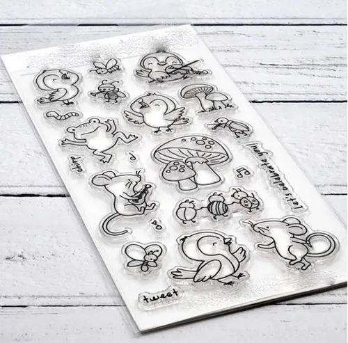 Vista 3 de Happy Bird - Juego de sellos y troqueles transparentes de silicona para hacer tarjetas, plantillas de corte de metal para álbumes de recortes, álbum