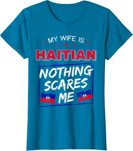 Vista 101 de My Wife Is Haitian Republic of Haiti Heritage Roots - Camiseta con bandera, Negro, S