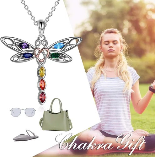 Vista 6 de POPLYKE Collar de libélula, regalo para mujer, plata de ley, colgante de libélula celta, joyería irlandesa para niñas