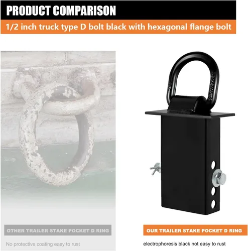 Vista 5 de Paquete de 4 anillos en D de bolsillo para estaca para remolque, sujeciones resistentes 18200lbs, anclaje de anillo en D de 1/2 pulgada, accesorios