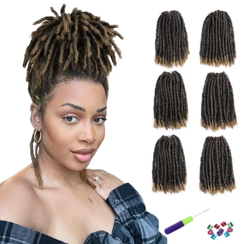 Vista 23 de WIGNEE Cabello de Ganchillo 120 Hebras Locs Sintéticos 8 Pulgadas Locs Suaves Pre-Trenzados 6 Paquetes Cabello de Ganchillo Pre-Anudado para Mujeres