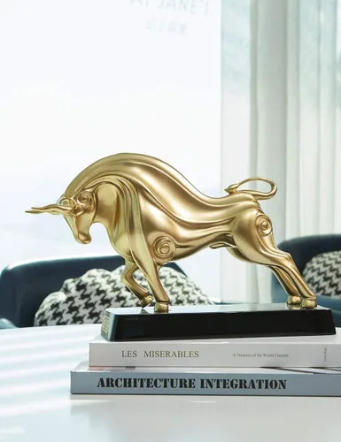Vista 3 de HAUCOZE Wall Street - Estatua de toro de animal, figura de la suerte, regalo moderno para decoración del hogar, arte para sala de estar, poliresina