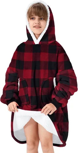 Vista 8 de Zando Manta con Capucha Ponible Manta para Niños y Adultos Manta Cómoda con Capucha Sudadera de Gran Tamaño Sherpa Forro Polar