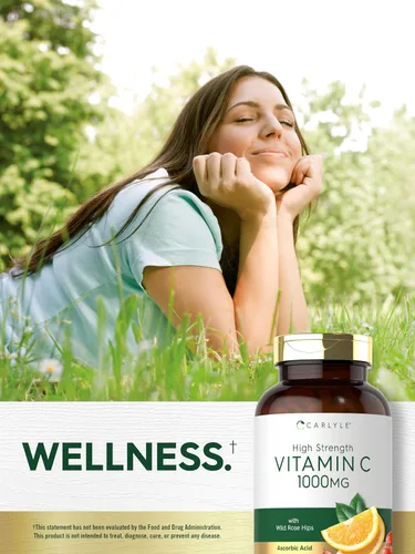 Vista 6 de Carlyle Vitamina C 1000mg 300 Cápsulas vegetales vegetarianas Ácido ascórbico con escaramujos silvestres Fórmula de alta potencia Suplemento