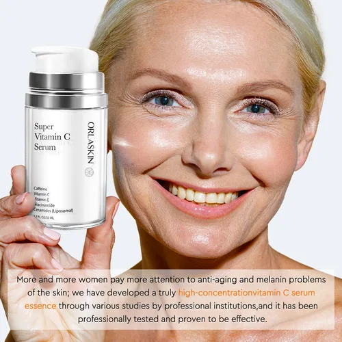 Vista 4 de Suero súper vitamina C para mujeres mayores de 70 años, suero facial con vitamina C para mujeres, antienvejecimiento, removedor de manchas oscuras