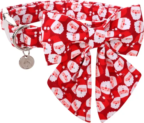 Vista 11 de Collar de Navidad para perro con pajarita, collar de perro de copo de nieve con tira roja y verde, suave, duradero, ajustable, de algodón